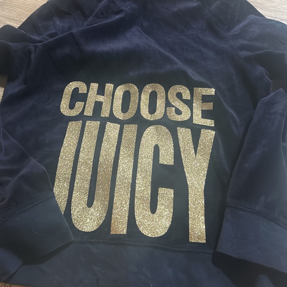 Juicy Couture Velour Hoodie with Gold Zipper